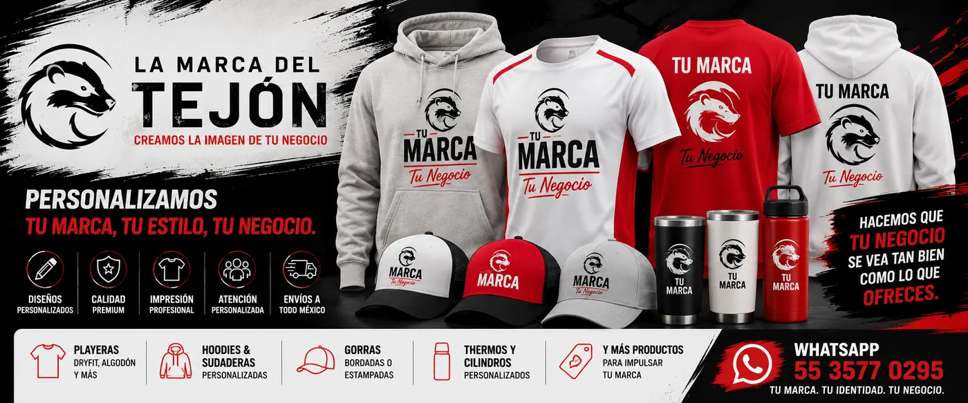 Muestra visual de La Marca del Tejón aplicada en prendas y artículos personalizados